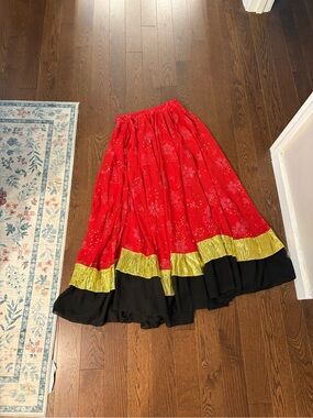 La SENZA Red Tiered Maxi Skirt with Gold and Black Bands